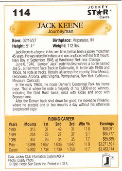 1991 Jockey Star Jockeys #114 Jack Keene Back